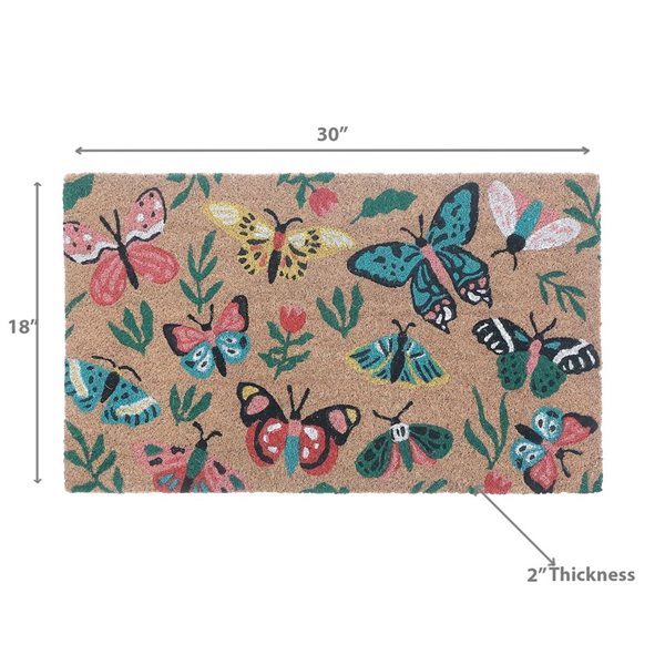 iH casadécor Coir Door Mat Garden Butterflies 18 X 30