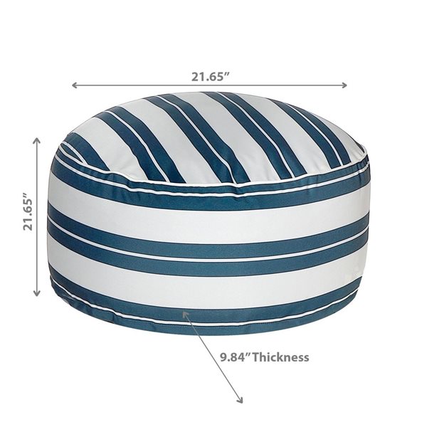 iH casadécor Boston Outdoor Cabana Stripe Inflatable Pouf Navy Blue 22 X 22