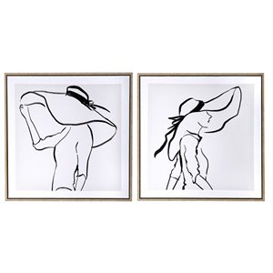 iH casadécor Framed Canvas Wall Art Lady In Large Hat - Set of 2