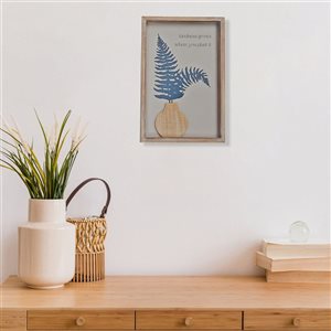 Panneau mural en bois encadré IH Casa Decor avec vase 3D «Kindness Grows»