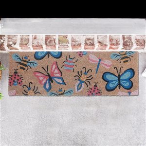 Tapis d'entrée IH Casa Decor en fibre de coco papillons et insectes 10 x 30