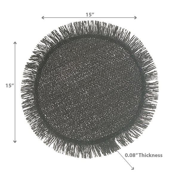 iH Casadécor Woven Round Placemat With Fringes Black 15 X 15 - Set of 12
