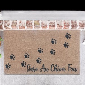 Tapis d'entrée IH Casa Decor fibre de coco «Gare Au Chien Fou» avec pattes 18 X 30