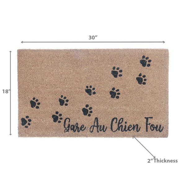 iH casadécor Coir Door Mat Gare Au Chien Fou Paws 18 X 30