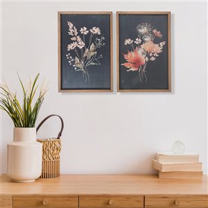 Panneau mural en bois encadré IH Casa Decor marguerites, lot de 2