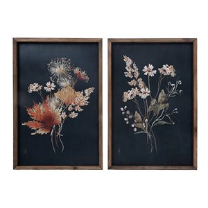 iH casadécor Framed Wooden Wall Sign Daisy Floral - Set of 2