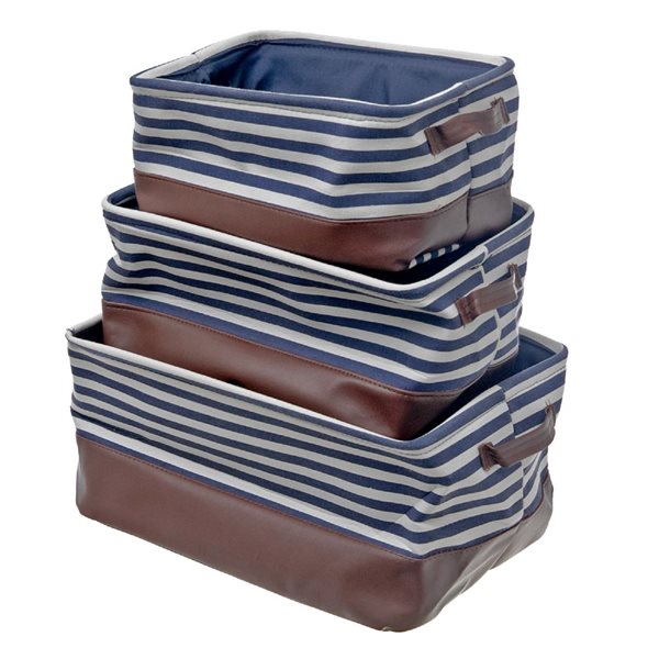 IH Casa Decor Storage Caddy Cloth & Pleather Strips Set of 3