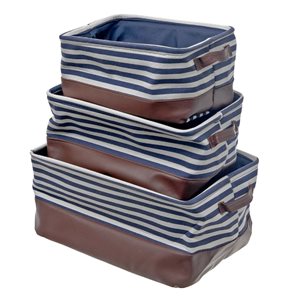 iH casadécor Storage Caddy Cloth & Pleather Strips Set of 3