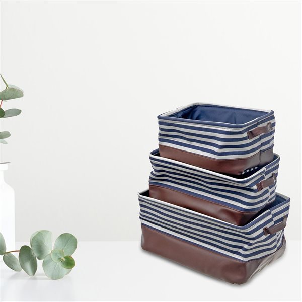 IH Casa Decor Storage Caddy Cloth & Pleather Strips Set of 3