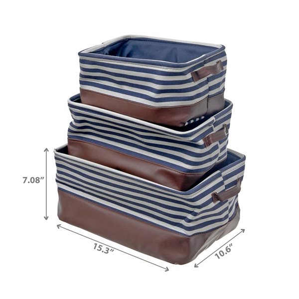 IH Casa Decor Storage Caddy Cloth & Pleather Strips Set of 3