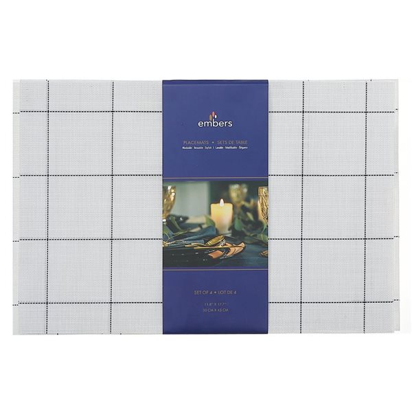 iH casadécor 4PC Woven Pvc Placemat Square Block White 12 X 18 - Set of 3