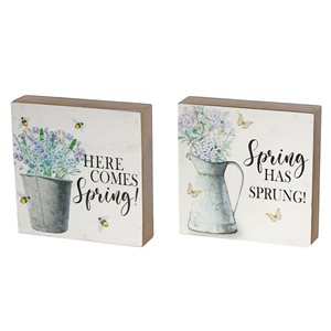 iH casadécor MDF Square Blocks Spring Floral - Set of 2