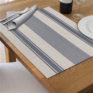 Lot de 12 napperons en vinyle IH Casa Decor Bistro Bleu rayé 12 X 18
