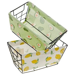 Lot de 2 paniers de rangement IH Casa Decor en fil de fer et tissu imprimé alimentaire