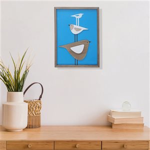 Panneau triple IH Casa Decor en bois oiseau encadré