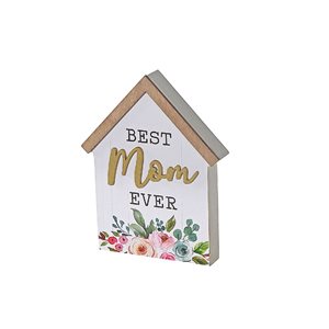 iH casadécor Wood House Shape Block Decor Best Mom Ever