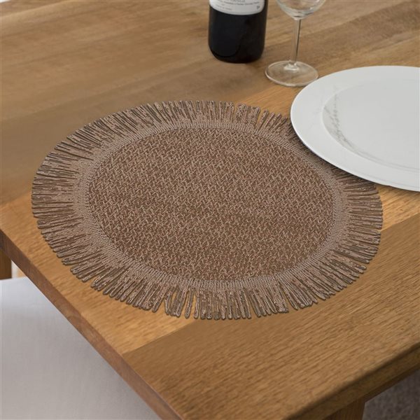Lot de 12 napperons rond tissé à franges IH Casa Decor beige 15 x 15