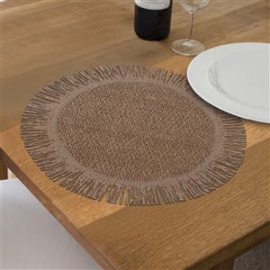 Lot de 12 napperons rond tissé à franges IH Casa Decor beige 15 x 15