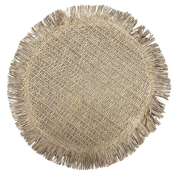 iH casadécor Woven Round Placemat With Fringes Beige 15 X 15 - Set of 12