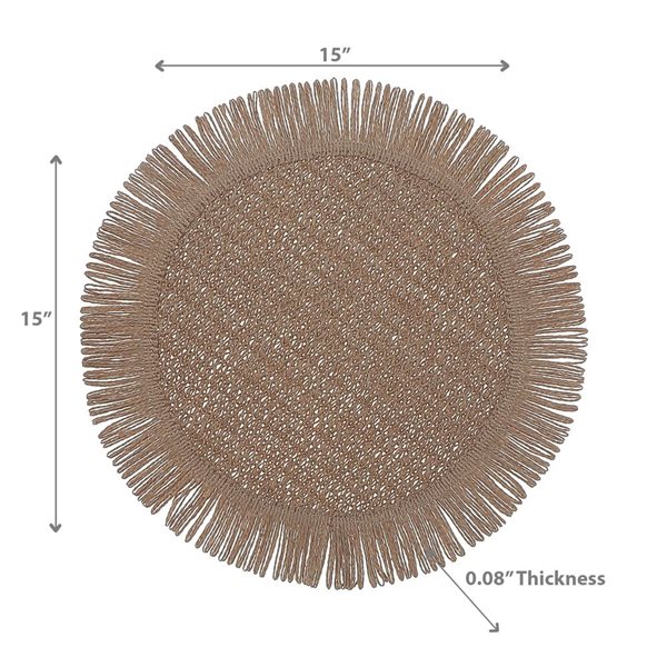 iH casadécor Woven Round Placemat With Fringes Beige 15 X 15 - Set of 12