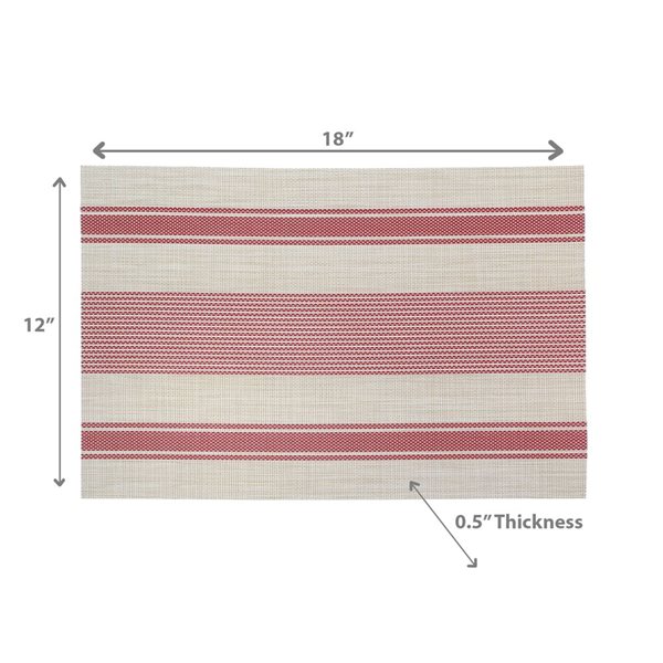 iH casadécor Vinyl Placemat Bistro Stripe Red 12 X 18 - Set of 12