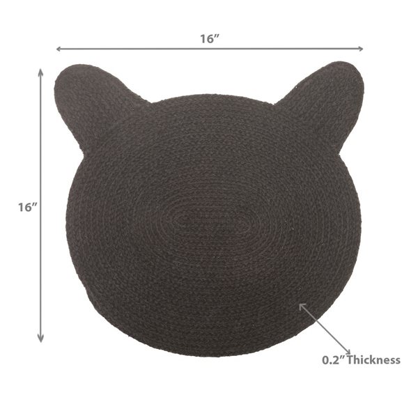 iH casadécor Braided Cotton Cat Shape Mat Black 16 X 16