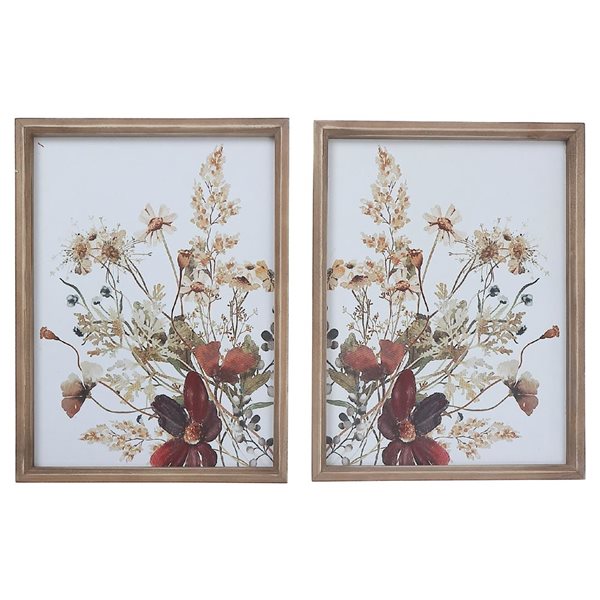 iH casadécor Framed Wooden Wall Sign Summer Blossom - Set of 2