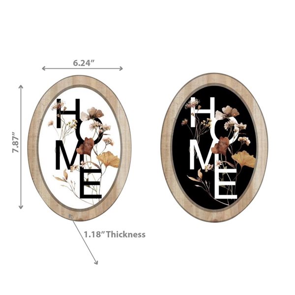 iH casadécor Oval Wooden Home Wall Sign - Set of 2