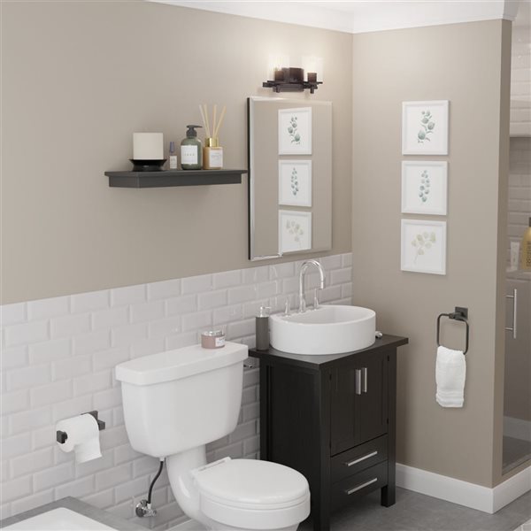 Globe Electric 3-Piece Matte Black Powder Room Set with 13-in 2-Light Vanity Fixture, Towel Ring and Toilet Paper Holder