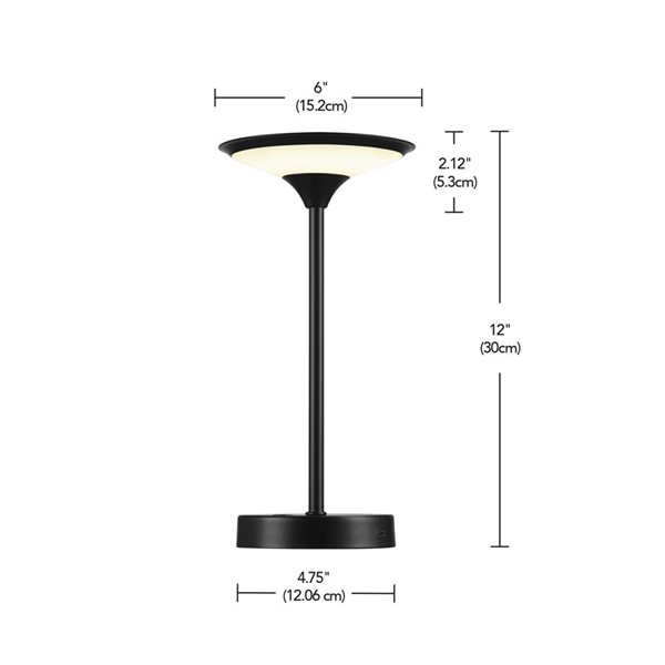 Globe Electric Novogratz 2-in 1.5W Frosted Diffuser Matte Black LED Integrated Outdoor Table Lamp - Rechargeable