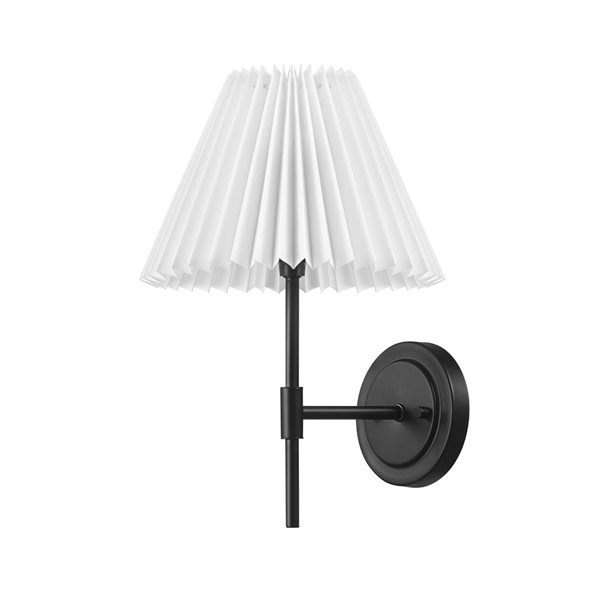 Globe Electric White Pleated Fabric Shade 1-Light Wall Sconce - Matte Black