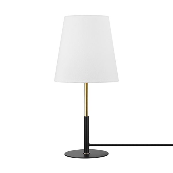 Globe Electric 16-in White Linen Shade Table Lamp with On/Off Rotary Switch, Matte Black/Brass