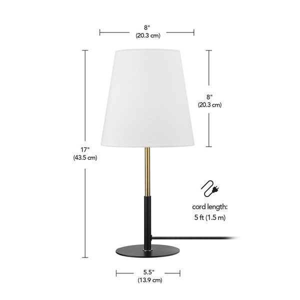 Globe Electric 16-in White Linen Shade Table Lamp with On/Off Rotary Switch, Matte Black/Brass