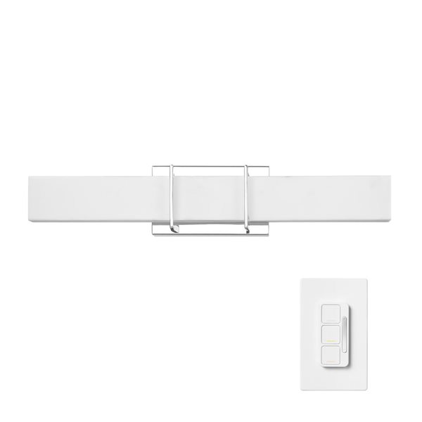 Globe Electric 24-in Dimming Wall Mount LED Rectangle Chrome Vanity Light with Frosted Acrylic Diffuser