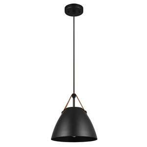 Suspension noir mat à hauteur réglable Globe Electric avec sangle en simili cuir et cordon tressé en tissu original