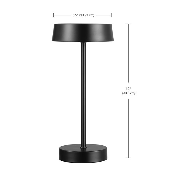 Lampe de table d'extérieur rechargeable à DEL noir mat Globe Electric 12 po 1,5 W à interrupteur marche/arrêt tactile