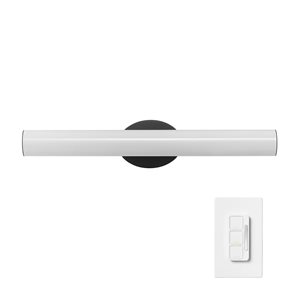 Globe Electric 24-in 24W LED Cylinder Matte Black Vanity Light w/Frosted Acrylic Diffuser and Dimmer Remote