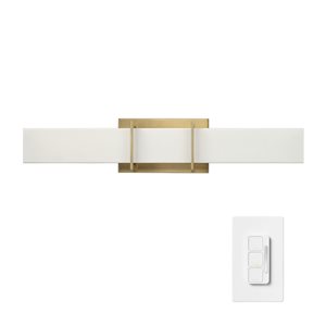 Globe Electric 24-in Dimming Wall Mount LED Colour Adjustable Matte Brass Vanity Light with White Frosted Diffuser