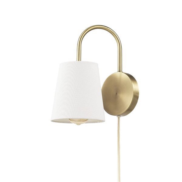 Globe Electric Novogratz White Textured Shade Arched Arm 1-Light Wall Sconce - Matte Brass