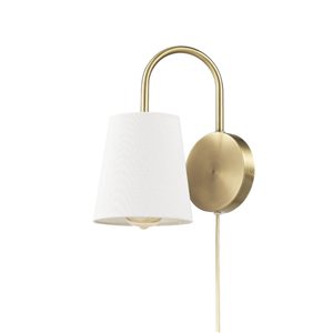 Globe Electric Novogratz White Textured Shade Arched Arm 1-Light Wall Sconce - Matte Brass