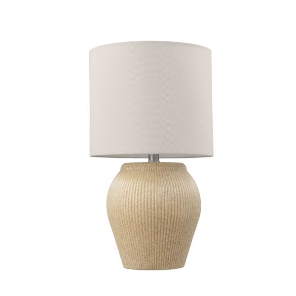 Lampe de table en céramique beige pâle à abat-jour en lin blanc Globe Electric 18 po, interrupteur rotatif marche/arrêt