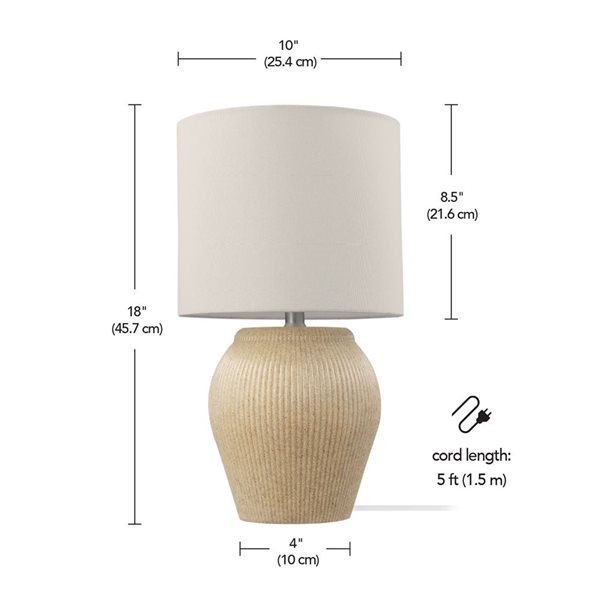 Globe Electric 18-in White Linen Shade Soft Beige Ceramic Table Lamp with On/Off Rotary Switch