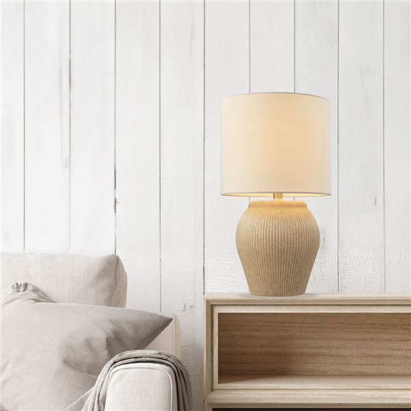 Globe Electric 18-in White Linen Shade Soft Beige Ceramic Table Lamp with On/Off Rotary Switch