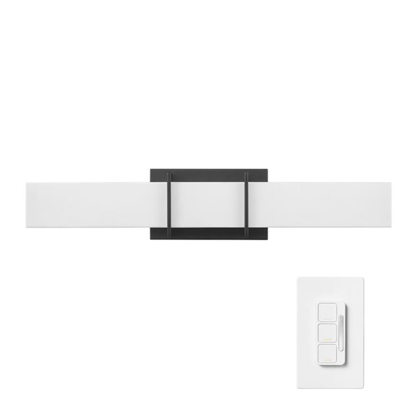 Applique murale de salle de bain rectangle Globe Electric 24 po 24 W à DEL noir mat et diffuseur en acrylique givré