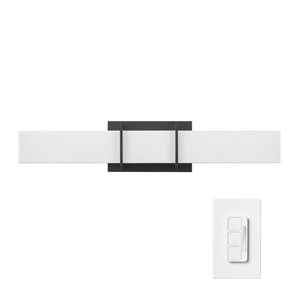 Applique murale de salle de bain rectangle Globe Electric 24 po 24 W à DEL noir mat et diffuseur en acrylique givré