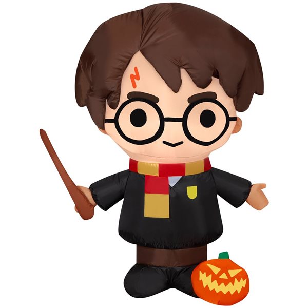 Gonflable d’Halloween avec lumières DEL de Gemmy 38 po h. Harry Potter avec citrouille-lanterne et baguette