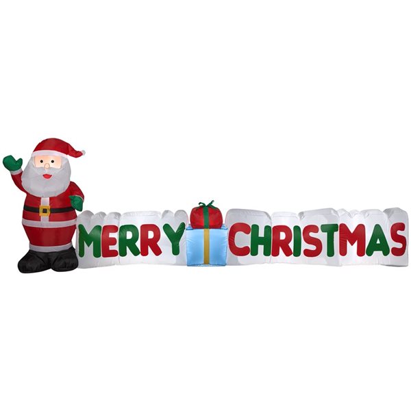 Gemmy 108 L x 37-in H LED Lighted "Merry Christmas" Sign with Santa Claus Christmas Inflatable