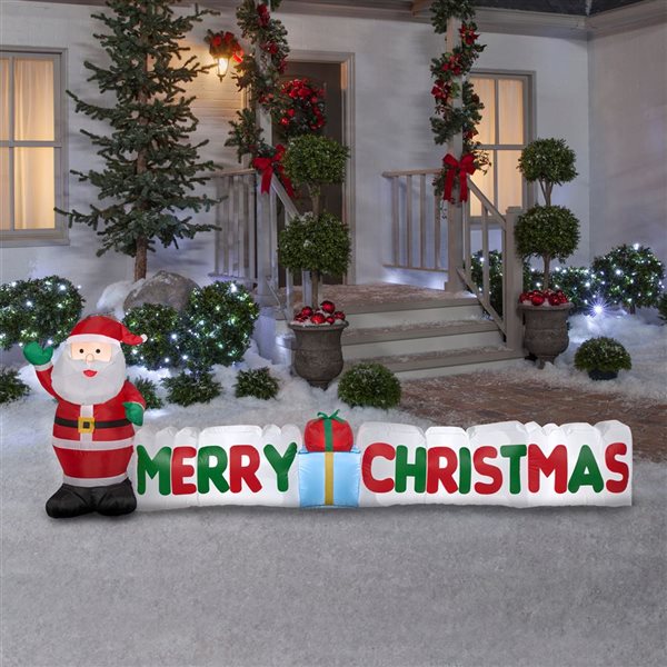 Gemmy 108 L x 37-in H LED Lighted "Merry Christmas" Sign with Santa Claus Christmas Inflatable