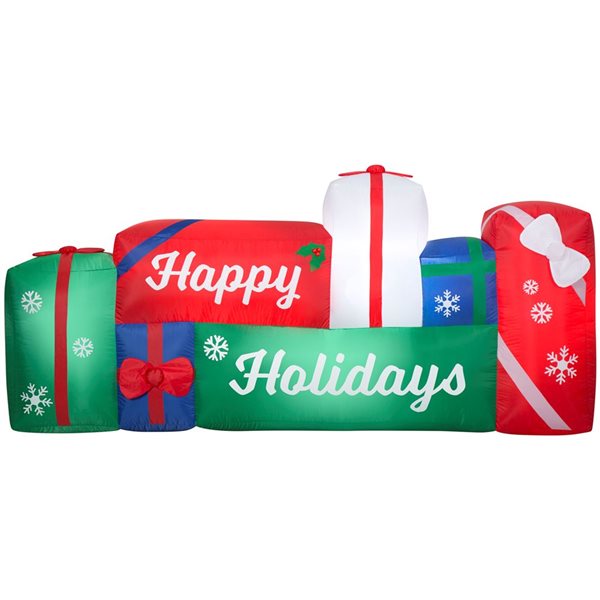 Gemmy 96 L x 44-in H LED Lighted Gift Boxes with Happy Holidays Script Christmas Inflatable