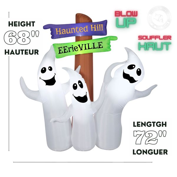 Gemmy 72 L x 68-in H LED Lighted Ghost Trio with Signs Halloween Inflatable